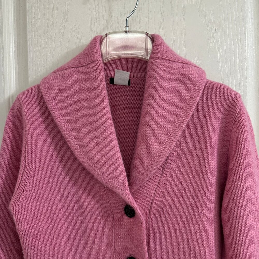 Vintage GUC J. Crew Women Pink Grandpa Cardigan Wool Blend Thick Knit Sz Small - Picture 2 of 5